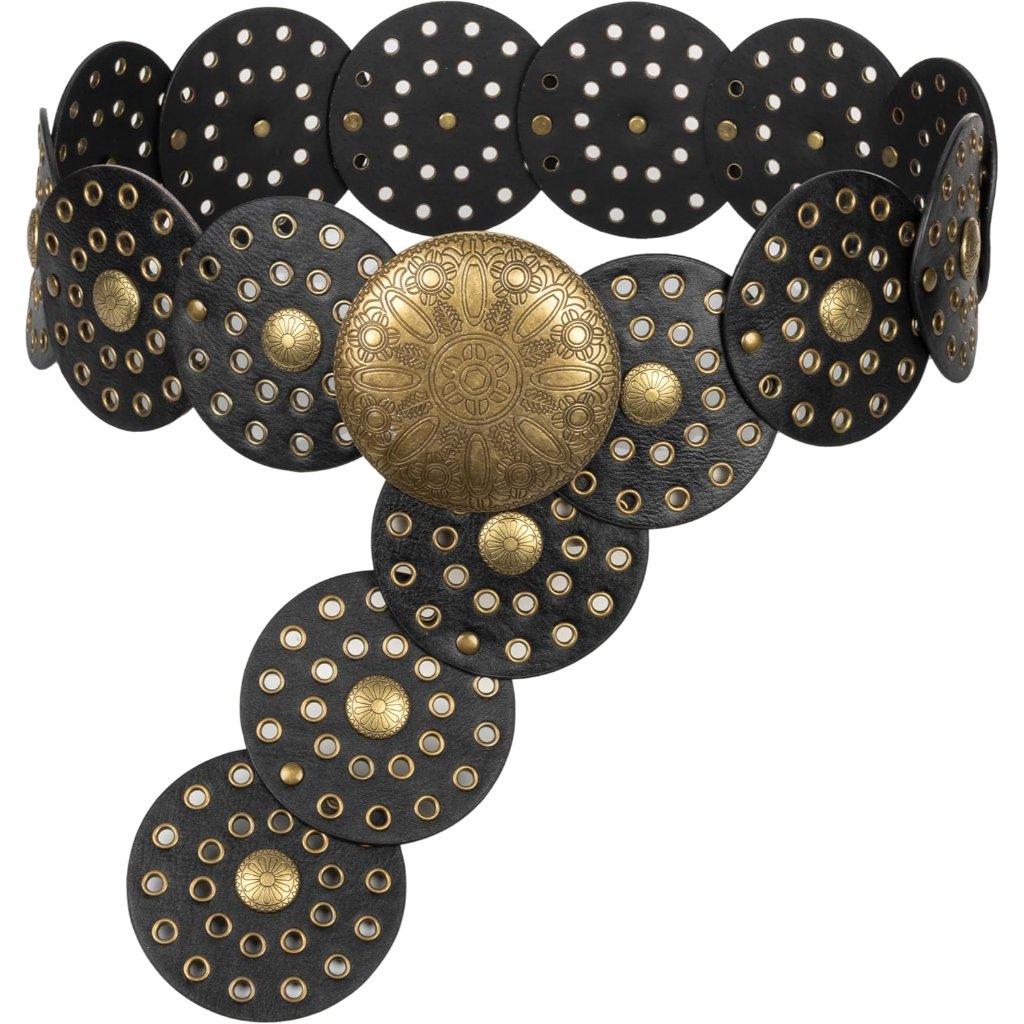 Wide Vintage Pu-Leather Western-Disc-Concho-Belt For Women - Boho Cowgirl-Belt F